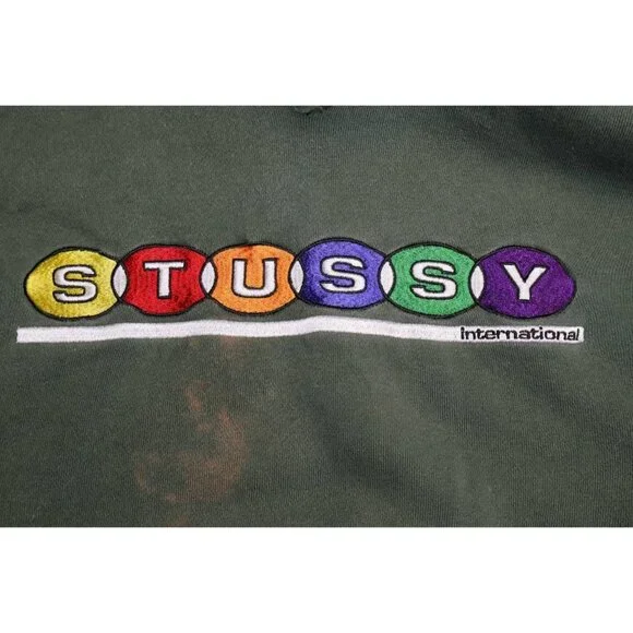 Stussy International Billiards Hoodie Mens Size Medium M Pullover Green Pullover